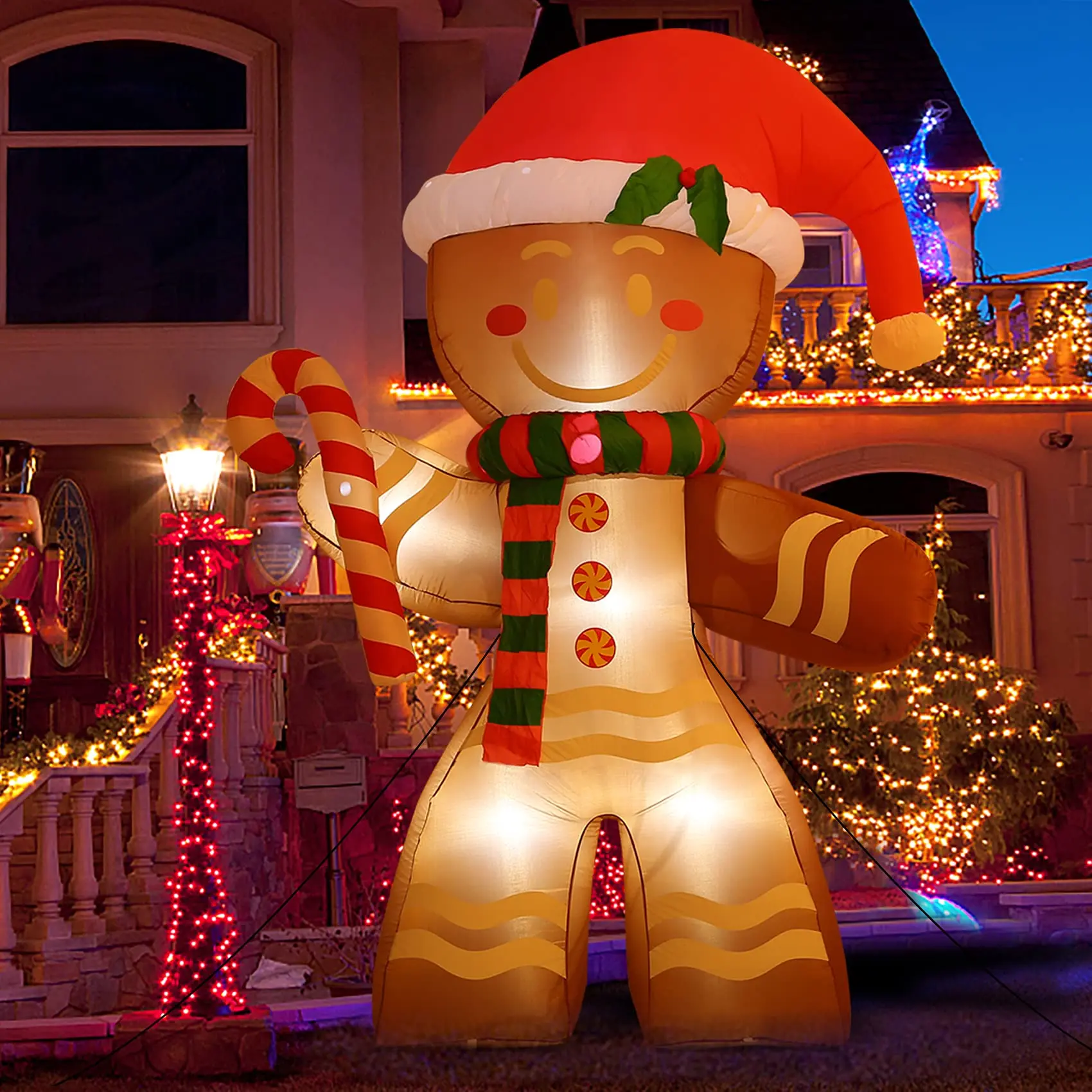 

8 FT Christmas Inflatables Decoration Gingerbread Man with Built-in LEDs Blow Up Inflatables for Xmas Party Indoor Outdoor Yard
