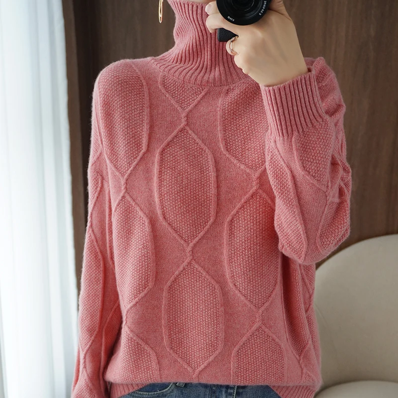 adohon 2020 woman winter 100% Cashmere sweaters autumn knitted Pullovers High Quality Warm Female thickening Turtleneck