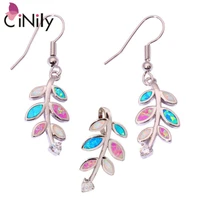 cinily created white blue pink fire opal cubic zirconia silver plated wholesale women jewelry pendant earrings jewelry set ot89