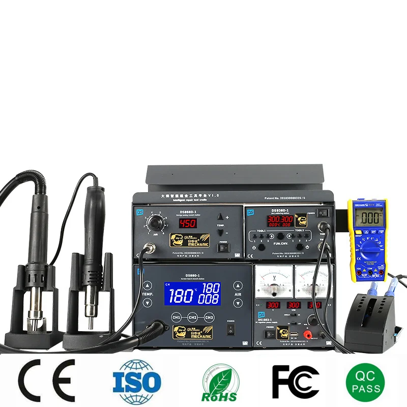 Online Handskit 110V/220V Güç Kaynağı DC 5V 2A 4 In 1 Büyük Braket Spiral SMD Sıcak Hava Tabancası Rework Istasyonu + Havya Istasyonu Seti