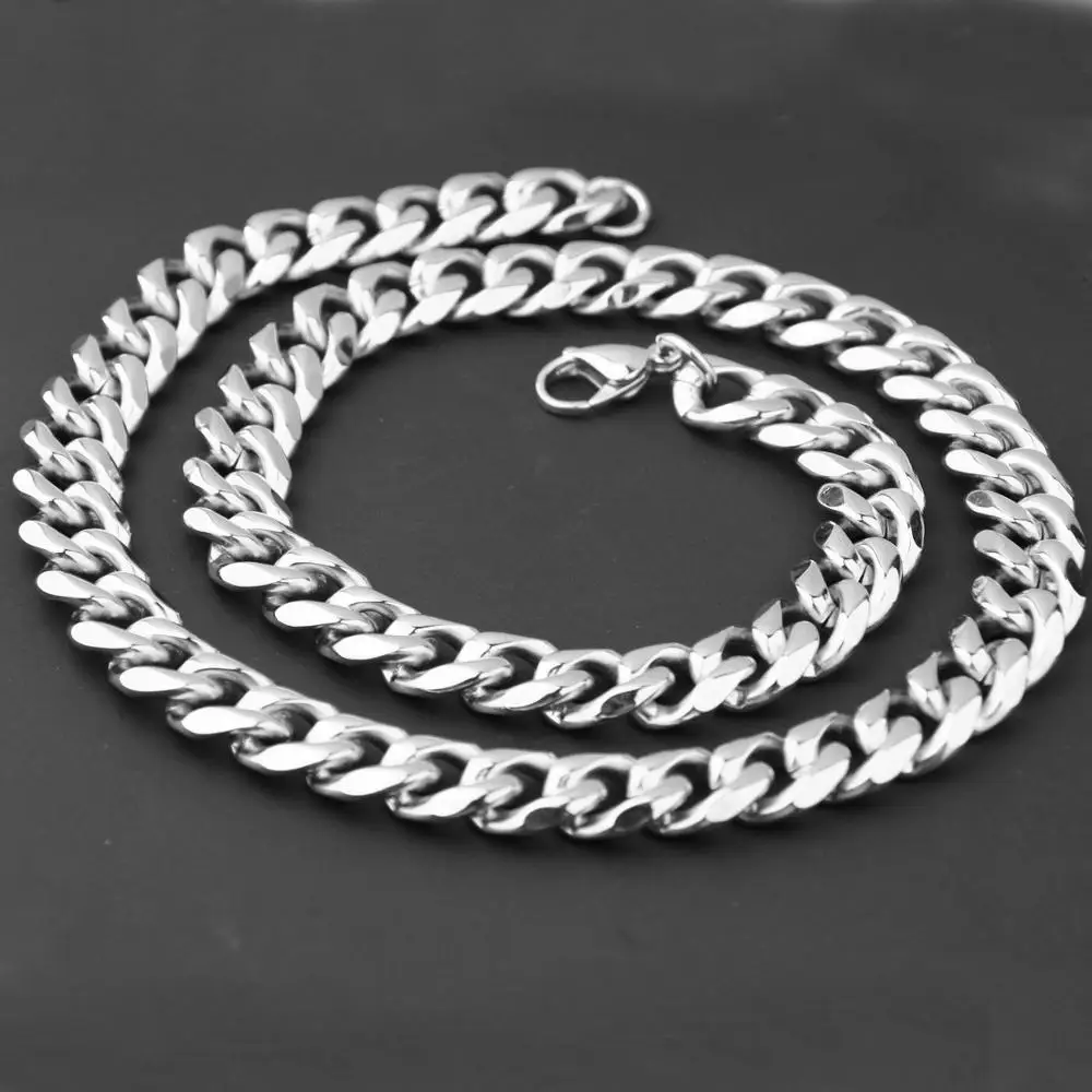 

10mm Wide Punk Men's Stainless Steel Curb Cuban Link Chain Necklace Christmas Gift 7-40inch