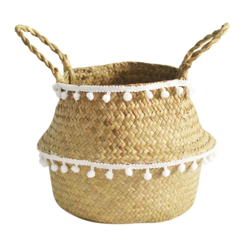 A Handmade Bamboo Storage Baskets Nordic Foldable Laundry Straw Wicker Rattan Seagrass Belly Garden Flower Pot Planter Basket - Цвет: A