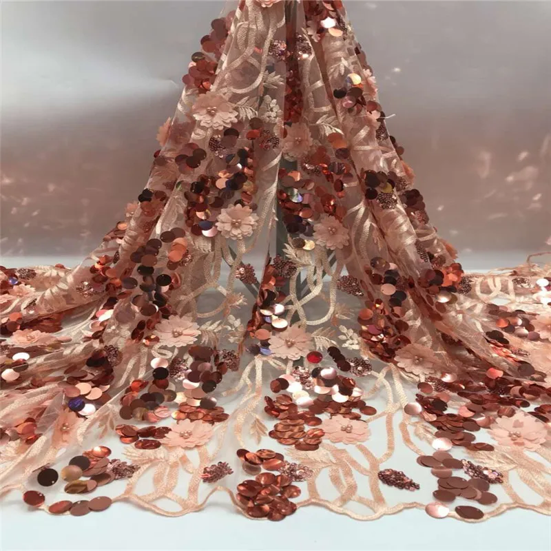 Африканская кружевная ткань с бусинами вышитая в нигерийском стиле 3D Цветочная