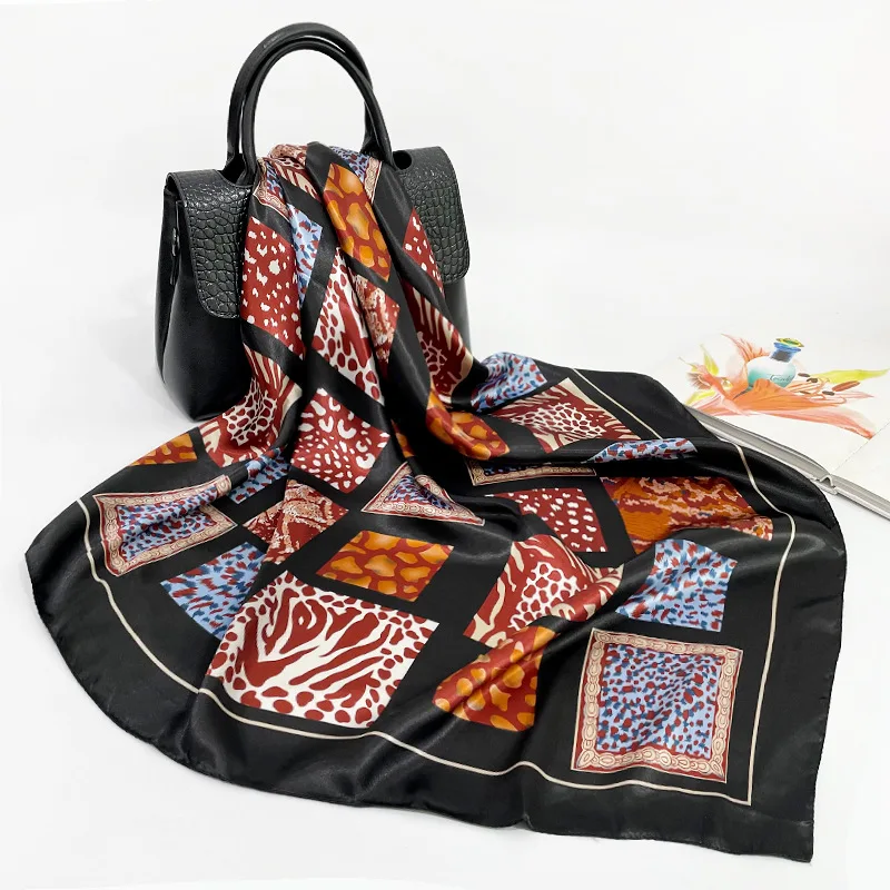 

Neck Scarves For Lady Fashion Silk Satin Women Hair Scarf Floral Print Handkerchief Shawls and Wraps Hijab Scarfs Female 90*90cm