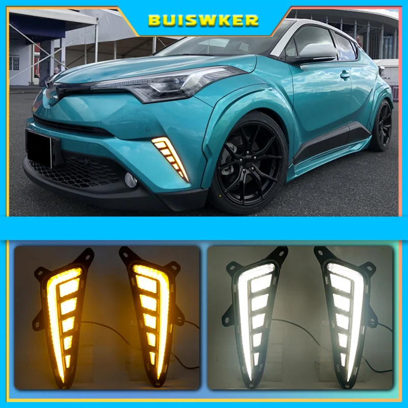

2PCS For Toyota CHR C-HR 2016 2017 2018 2019 LED DRL Daytime Running Light Daylight Fog Lamps With turn Signal lamp car Styling