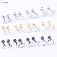 leosoxs 2pcs european and american personality round zircon ear bone nail piercing jewelry