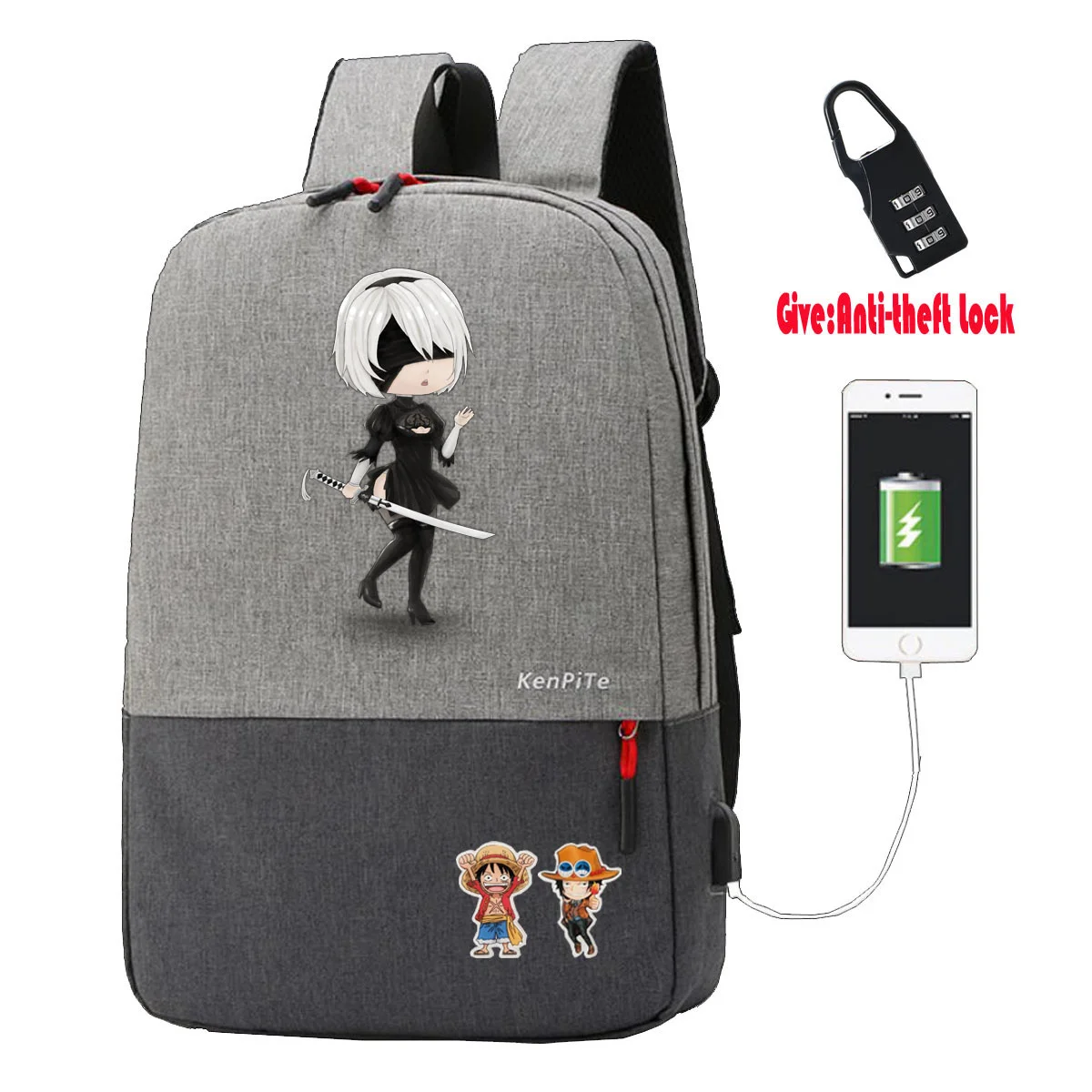 

Game NieR:Automata Backpack teenagers Travel backpack Anti-theft USB Charging women men Laptop backpack student book Bags
