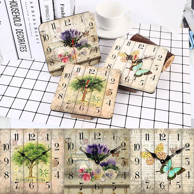 Mute Clocks Decoration Clock MDF Office Square Wood Fashion Digital Wall Hotel Desktop 15cm Silent Holiday Livingroom | Дом и сад