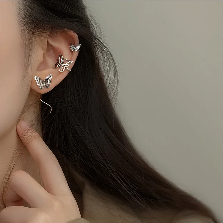 

MEYRROYU 925 Sterling Silver 2021 New Retro Fashion Gothic Butterfly Earrings Ladies Simple Trend Punk Party Jewelry Wholesale