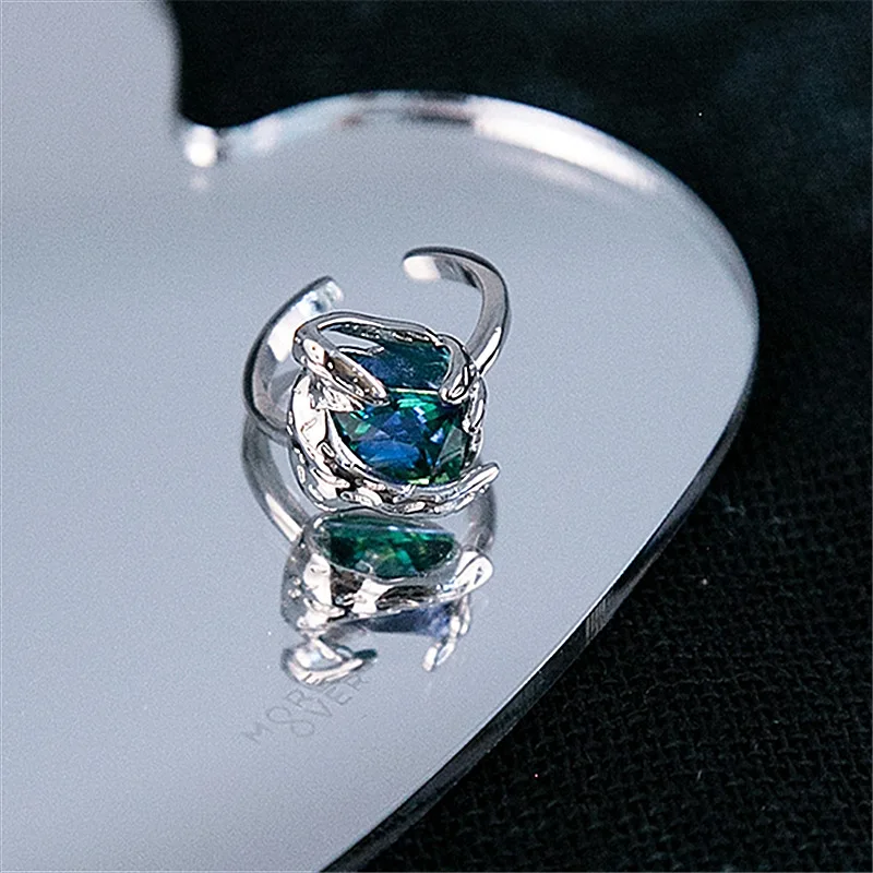 

2021 New Arrival Exquisite Green Crystal Open Rings Fashion Temperament Versatile Adjustable Rings Elegant Women's Jewelry