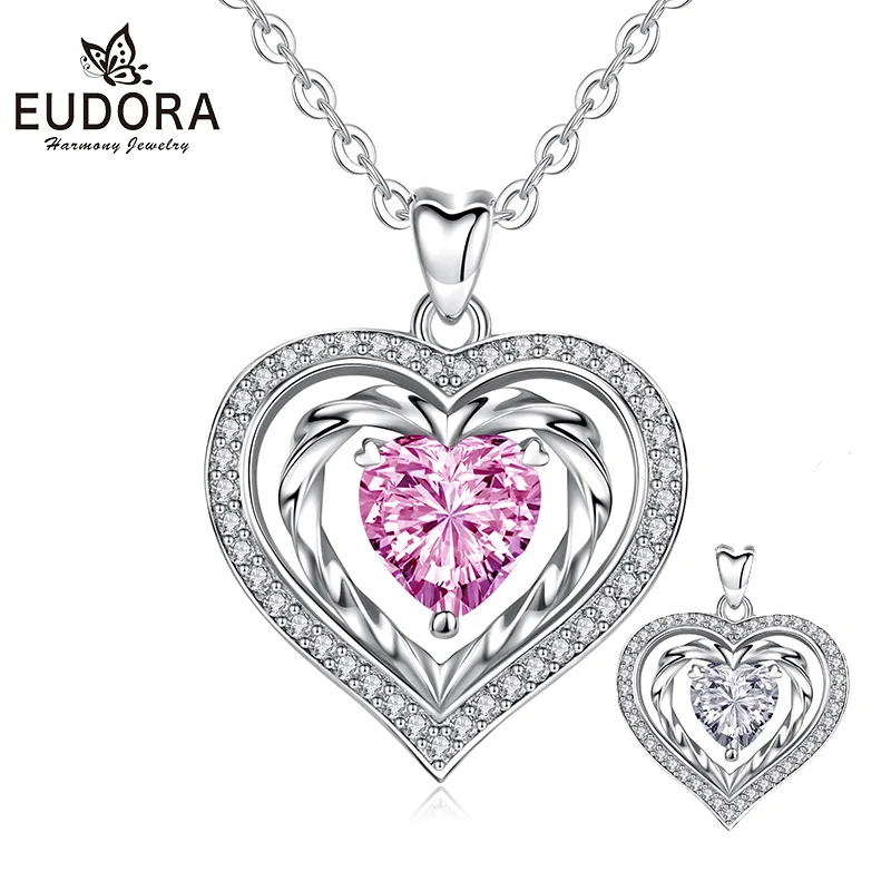 Юдора 925 стерлингового серебра в виде большого розового подвеска сердце персик с