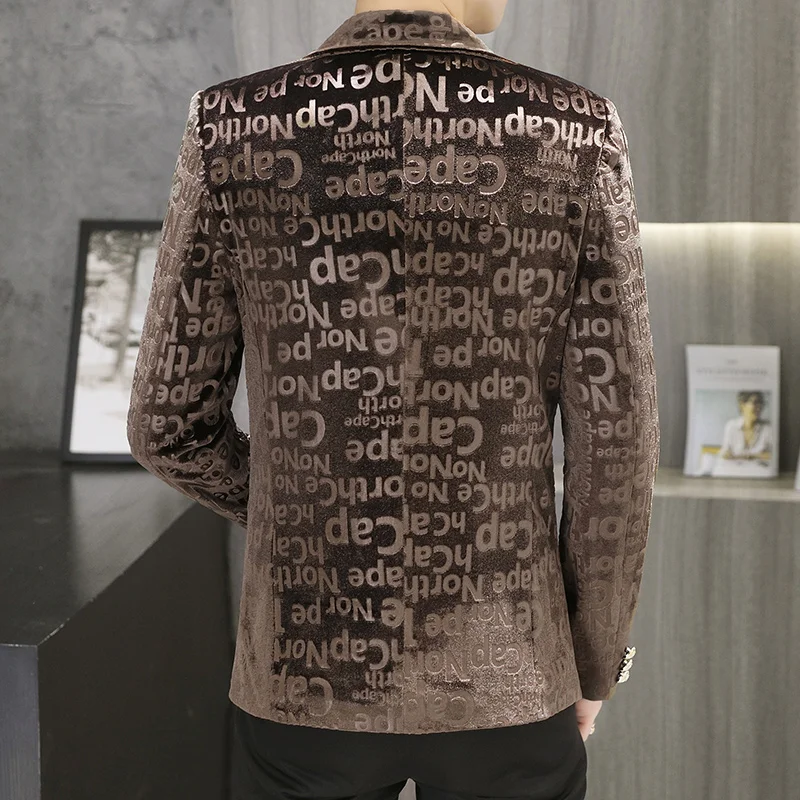 Men Golden velvet Blazers Autumn Spring Fashion Male Slim Fat Casual Suit Jacket Blazer Masculino Clothing Homme Coats S-3XL | Мужская
