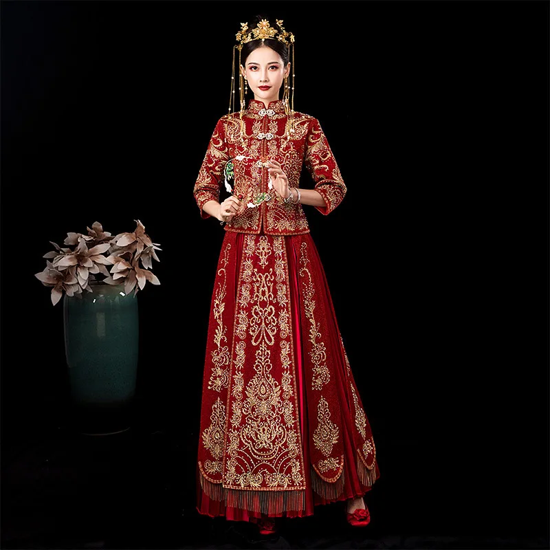 

Высокое качество, вышивка, стразы, старинное свадебное платье невесты, ретро платье, китайское платье чонсам, длинная секция, размер S-3XL