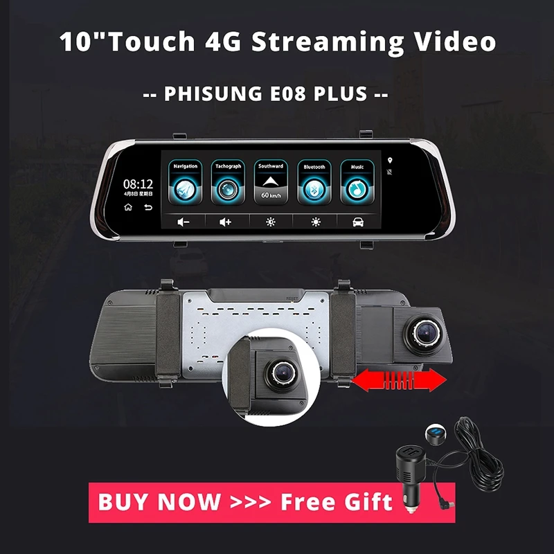 E08 Plus Автомобильный видеорегистратор 10 дюймов Ips нажмите 4G Зеркало Dvr Android Adas Gps Fhd