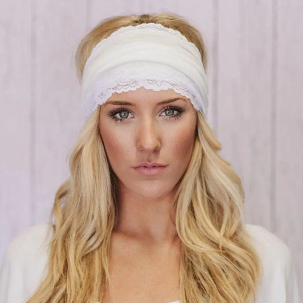 

Women Girls Hairband Yoga Sports Wide Stretch Headband Stretch Boho Lace Hair Band Turban Headwrap Fashion Headwear Headwrap