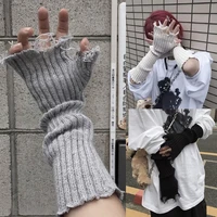 m89e punk tattered hand gloves stretchy elbow length mittens long fingerless sleeves arm warmer sleeve knit arm sleeves