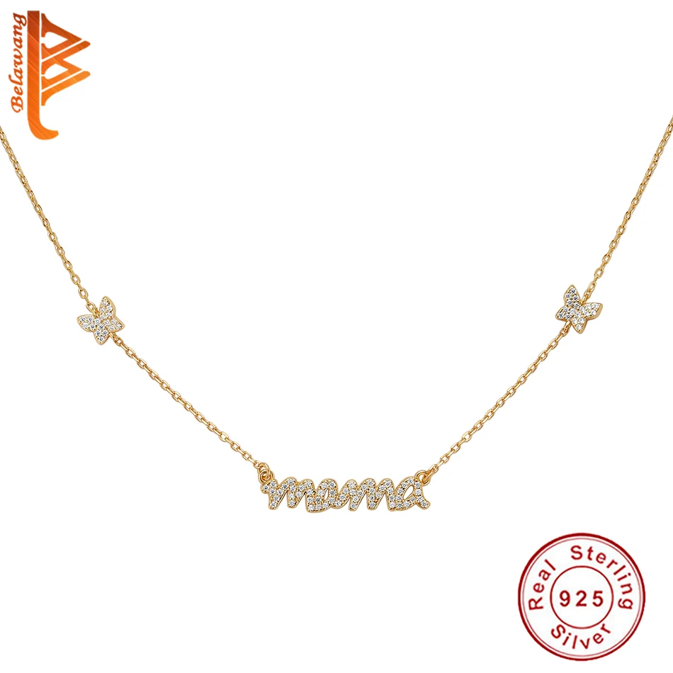 

S925 Silver Letter MAMA Butterfly Necklace for Mother Gift Love Gold Chain Statement Necklace Boho Unique Hollow Design Jewelry