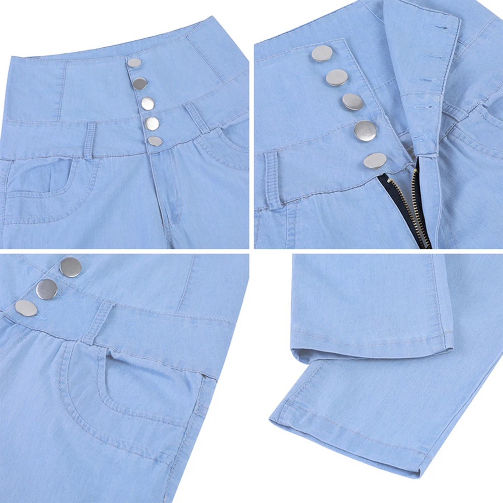 

ZQLZ High Waist Women Jeans Buttons Female Pant Slim Elastic Plus Size Stretch Jeans Plus Size Denim Blue Skinny Pencil Pants
