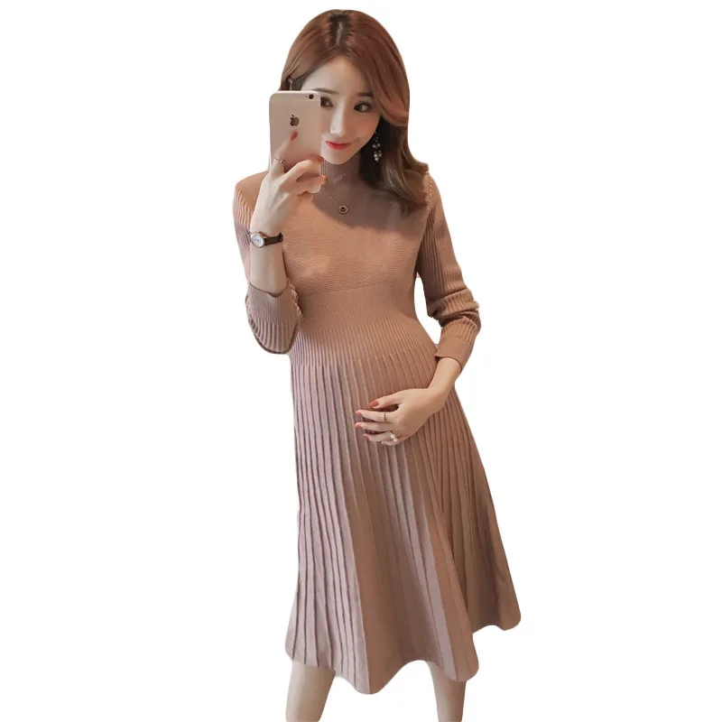 Autumn Winter Pregnant Women Sweater Dress Korean Elastic Slim Lady Knit Dress Tide Mother Pregnancy Bottoming Shirt Knit