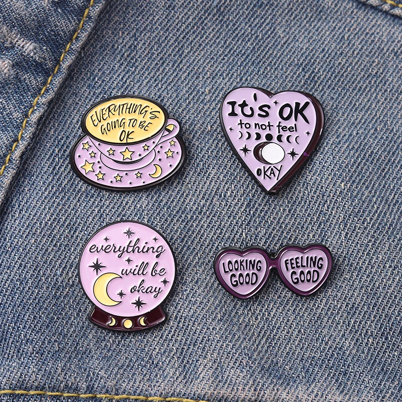 

Everything Will Be OK Enamel Pins Wholesale Custom Sunglass Coffee Crystal Ball Brooch Lapel Badge Cartoon Pin Gift Kids Friends