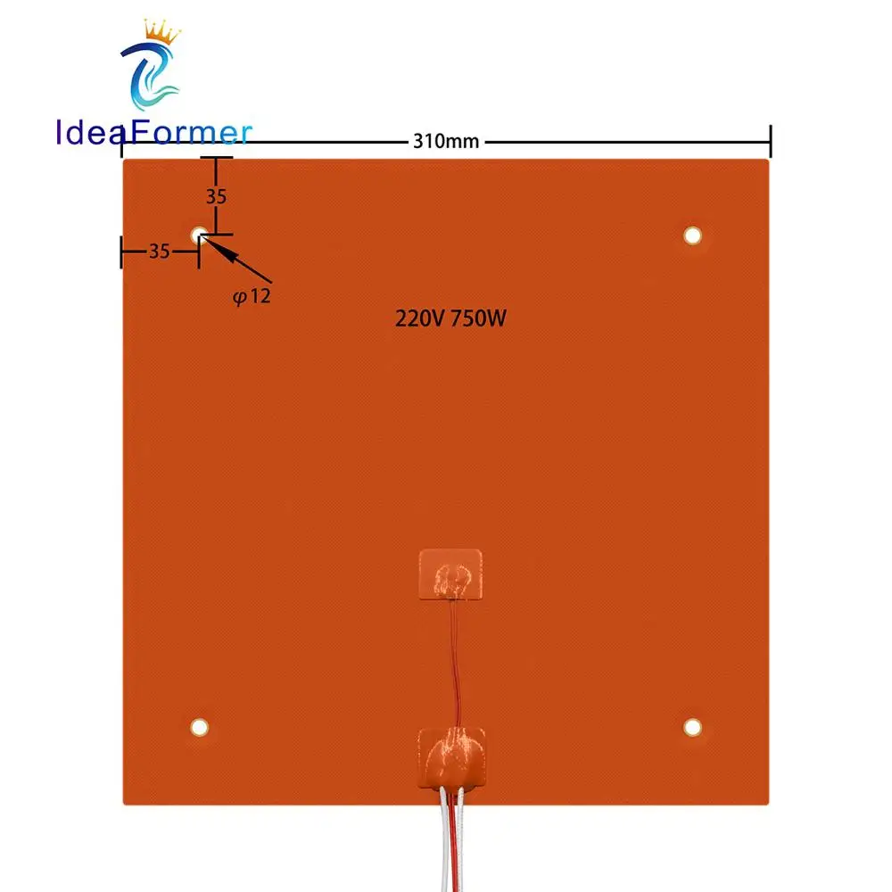 

3D Printer Silicone Heating Pad 310x310mm 220V 750W Hot Bed For Creality CR-10 10S Pro Heater Pad Plate Print Heater Parts.