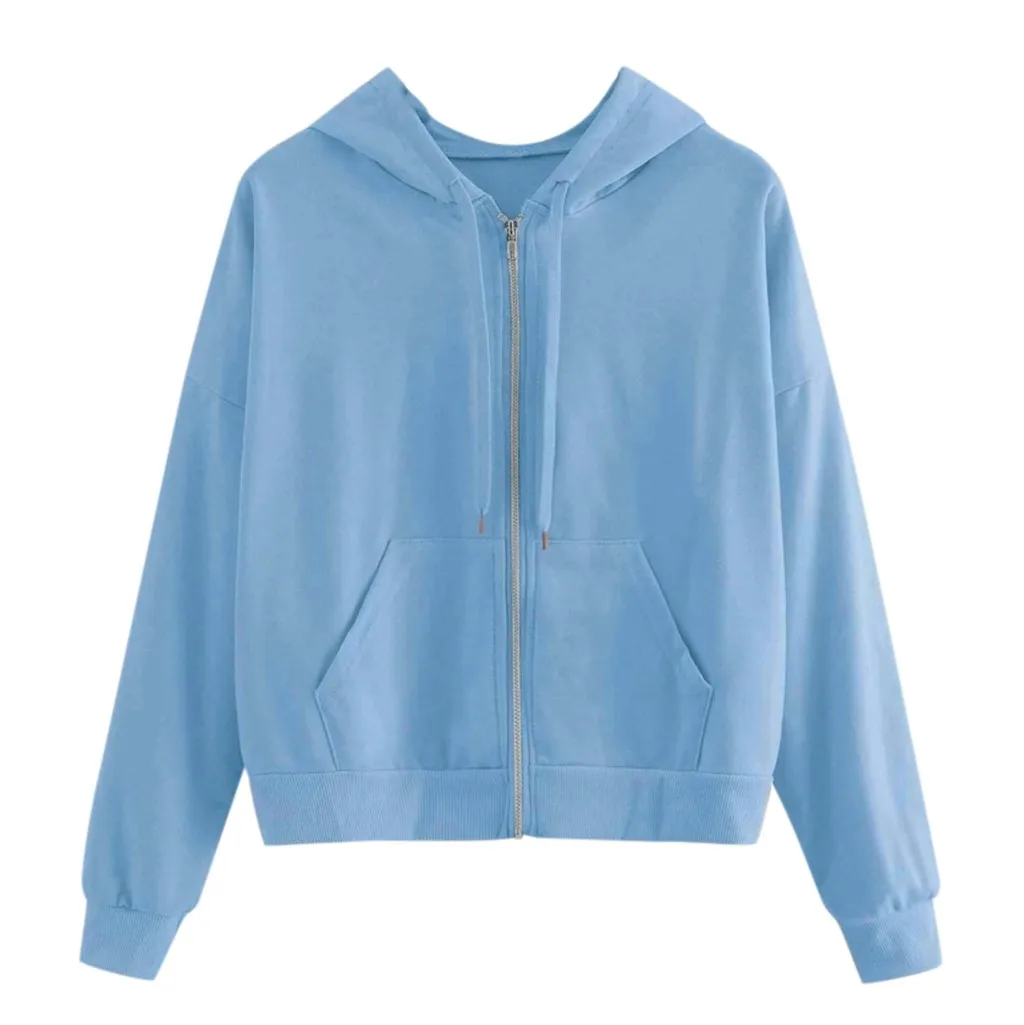 

Hoodies Women's Casual Solid Long Sleeve Zipper Pocket Shirt Hooded Sweatshirt Tops 2021 New moletom sudaderas