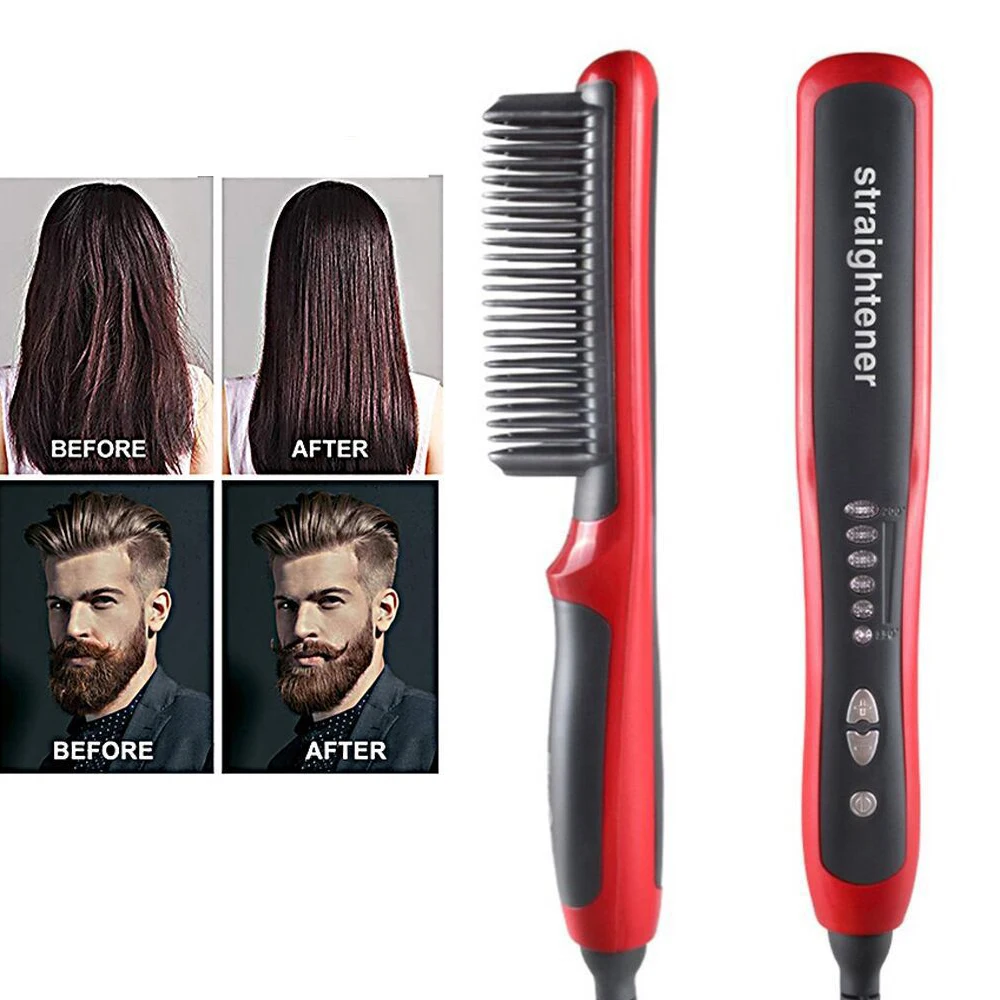 

Многофункциональная щетка для выпрямления волос, мужской выпрямитель для бороды, щетка с подогревом, керамическая плойка, горячая расческа...