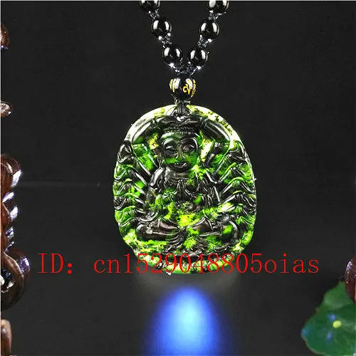 Сертифицированный китайский натуральный черный зеленый нефрит Гуаньинь кулон