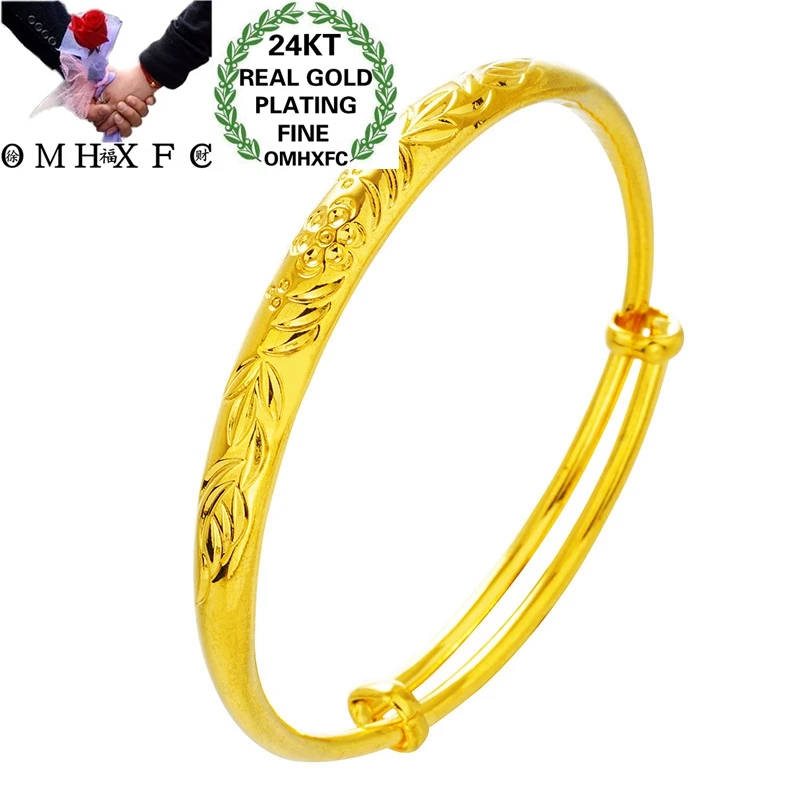 

OMHXFC Оптовая Продажа Европейская мода женщина невесты мать праздничный свадебный подарок винтажный цветок Push Pull 24KT золотистый браслет BE328