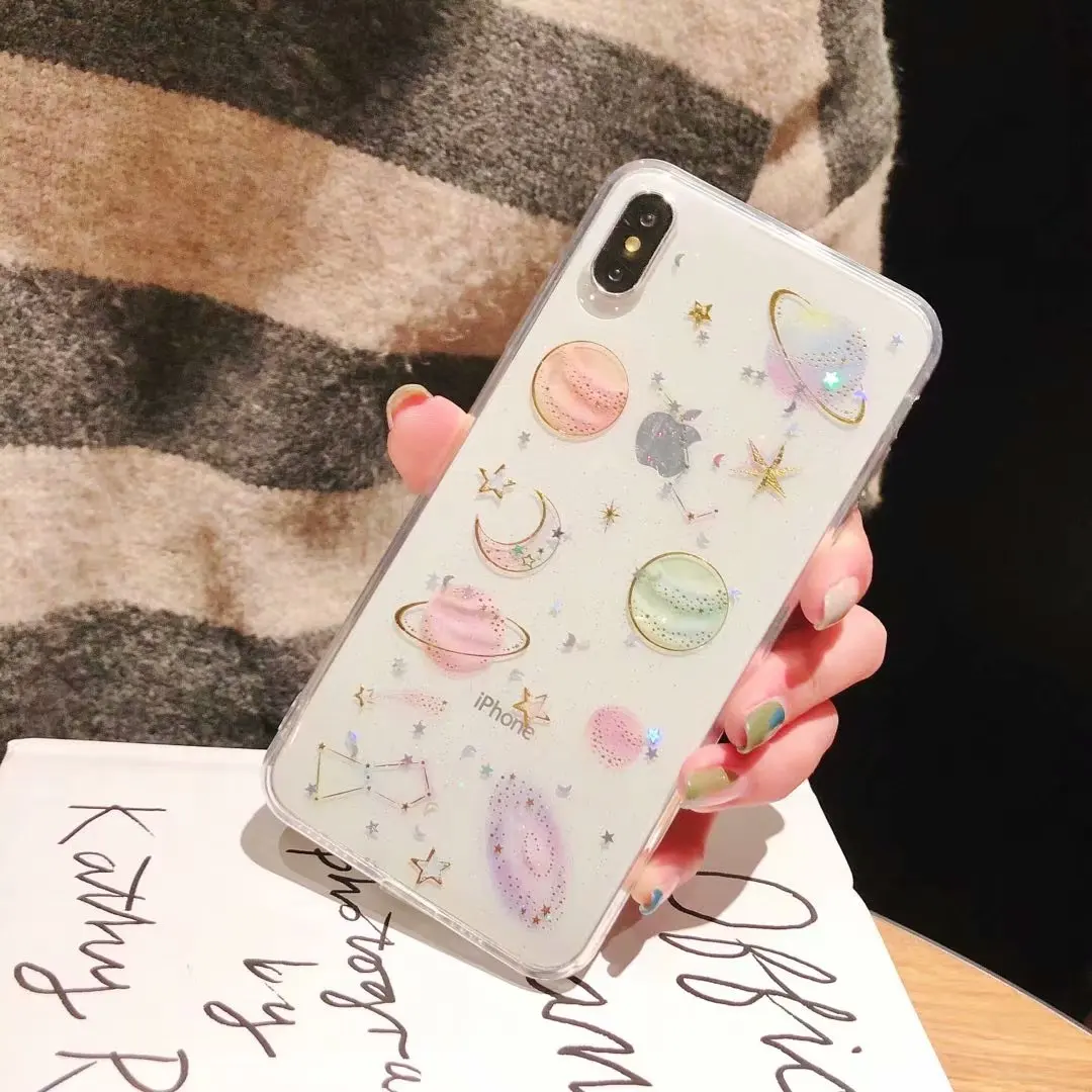 Блестящий милый чехол для телефона с изображением космоса и планеты iPhone 12 Mini 11Pro X