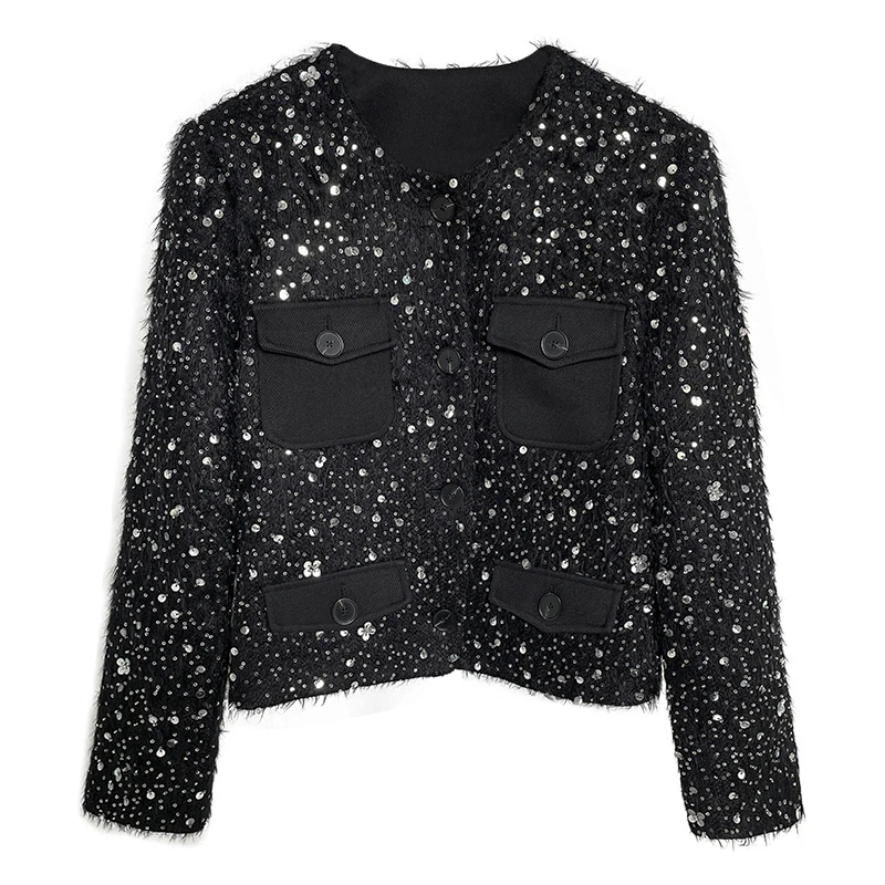 

ZCSMLL 2021 Women Autumn New Fashion Round Neck Single Breasted Pocket Decoration Korean Style Coat Female