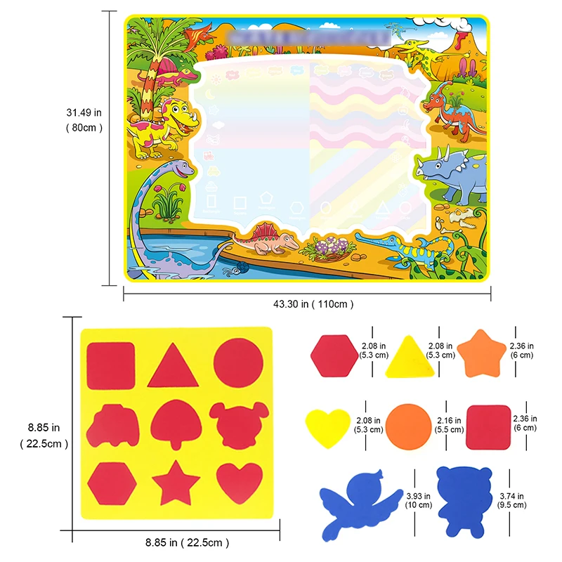 Магический коврик для рисования водой большой размер динозавр мир 110*80 см 4