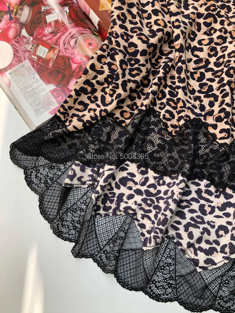 Леопардовая расцветка, асимметричная Hemline, кружевная отделка, юбка миди, эластичная талия, модные женские юбки, новинка