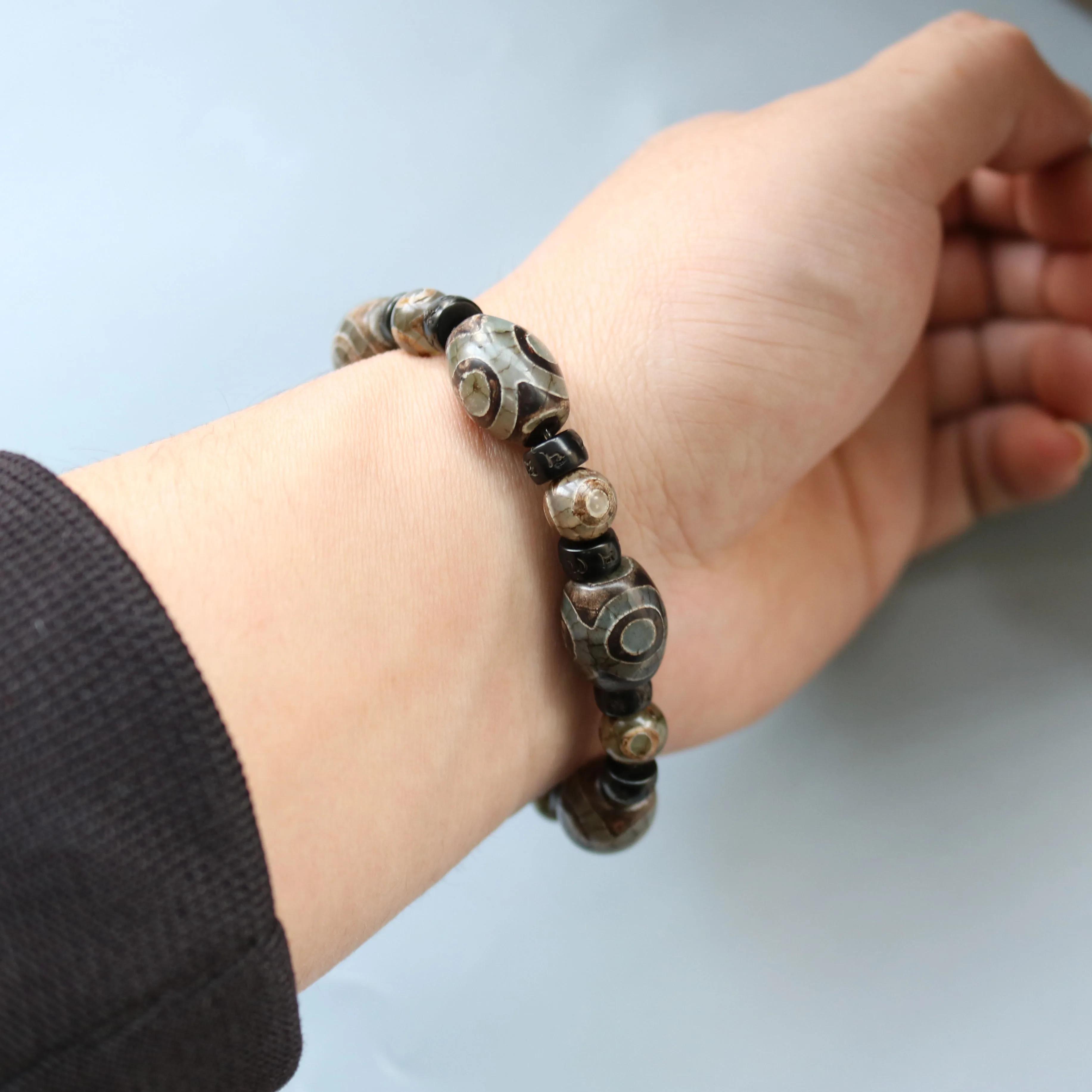 Винтажные браслеты 3 глаза-дзи с тибетскими камнями разделители из скорлупы