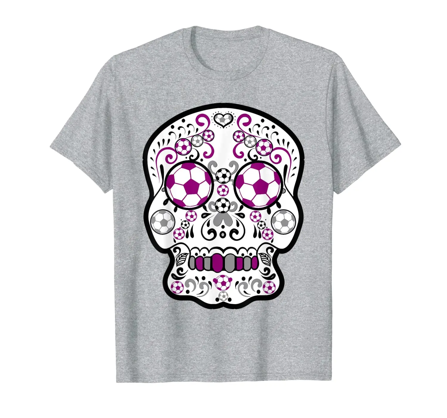 

Maroon and Grey Soccer Sugar Sports Skull T-Shirt