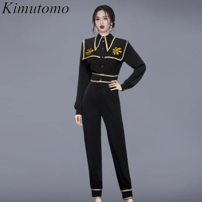 

Осенние женские комплекты Kimutomo 2021, женская элегантная вышитая рубашка с яркой линией, тонкие брюки с высокой талией