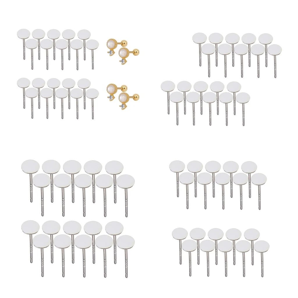 

10 Pairs Of Sliver Blank Ear Studs Pin Earrings Stud Earrings