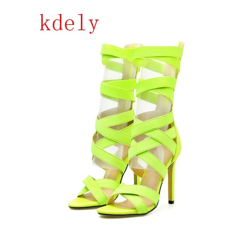 Женские туфли на высоком каблуке сандалии-гладиаторы из эластичной ткани