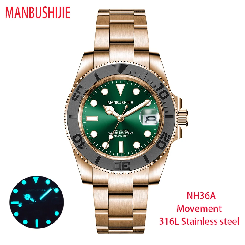 

MANBUSHIJIE Dive Men's High Quality Watch 100m Waterproof mechanical Watch Ceramic Bezel Calendar Display Luminous Mens Watches