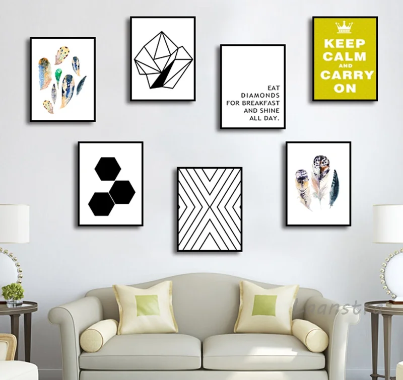 Набор для украшения дома абстрактная Геометрическая живопись с перьями без