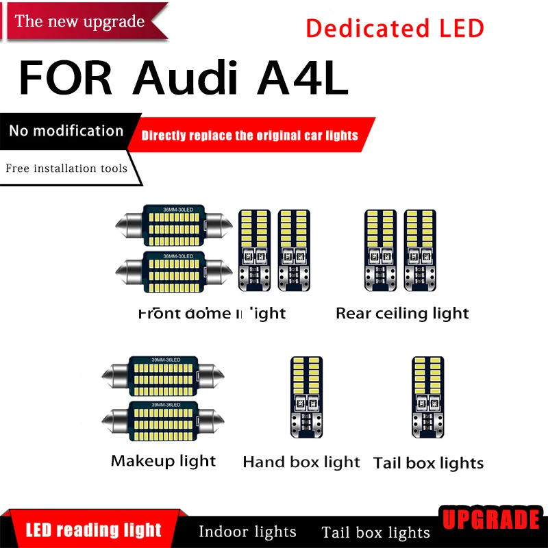 

10Pcs/set LED Car Interior Reading Light For Audi A4L T10 36MM 39MM 12V Bulb Indoor Map Dome Trunk Lamp Kit Canbus Auto Lighting