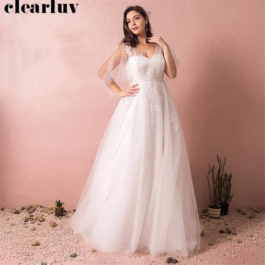 

Wedding Dress V-Neck Plus Size Simple Bride Dress 2019 T442 Free Shipping Vestido De Novia New White Elegant Train Wedding Gowns