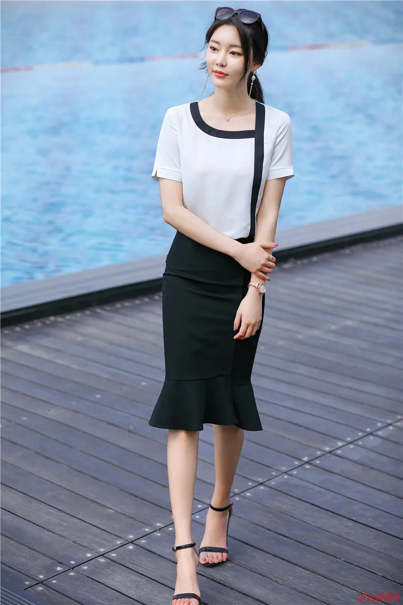 Женский офисный комплект из 2 предметов блузка с коротким рукавом и юбка | Женская