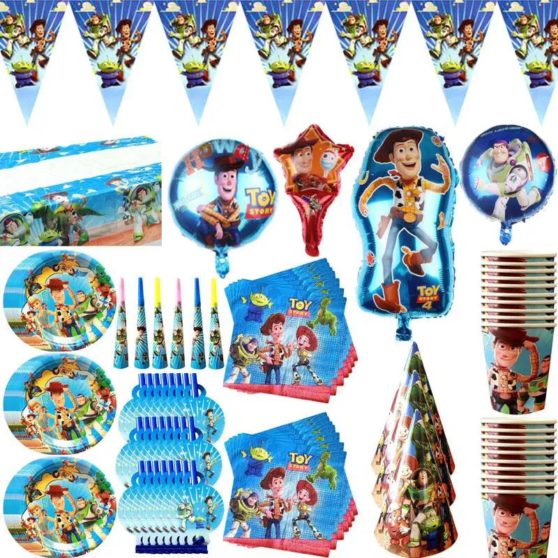 Toy Story Theme Party Decoration Tableware Paper Cup Plate Napkins Tablecloth Baby Shower Balloons Kids Birthday Party Supplies 69pcs dinosaur theme paper cup paper tray paper napkins hat for kids birthday party decoration for