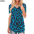 Женская футболка с леопардовым принтом KYKU, леопардовая футболка с V-образным вырезом, в стиле хип-хоп