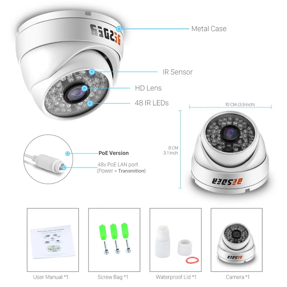 

BESDER H.265 IP Camera PoE 2MP/3MP/5MP(SONY IMX335) Anti Vandal Dome Camera IP Outdoor Indoor Vandalproof ONVIF 2.0 48V PoE CCTV