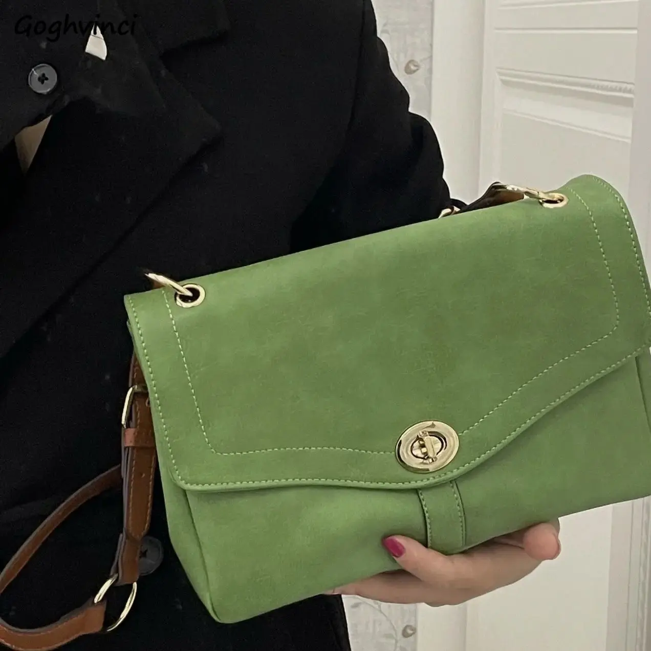 

Green Satchels Shoulder Bags Women Preppy Students Cover High Quality Versatile Simple Tender School Underarm Cross Body Fashion