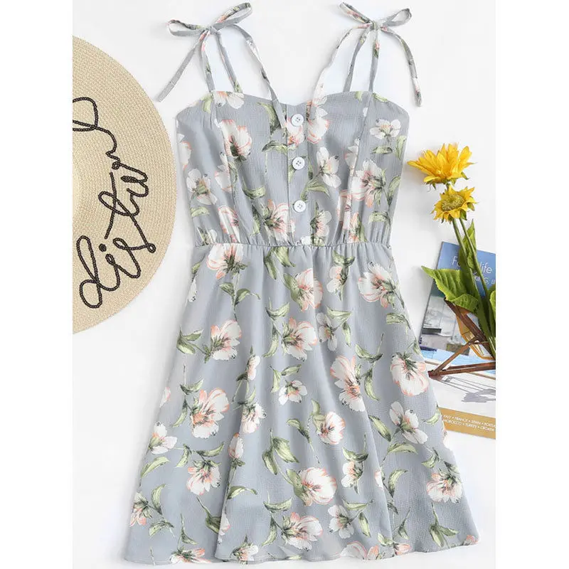 Женское Бандажное платье Бохо на бретелях летнее с цветочным принтом и