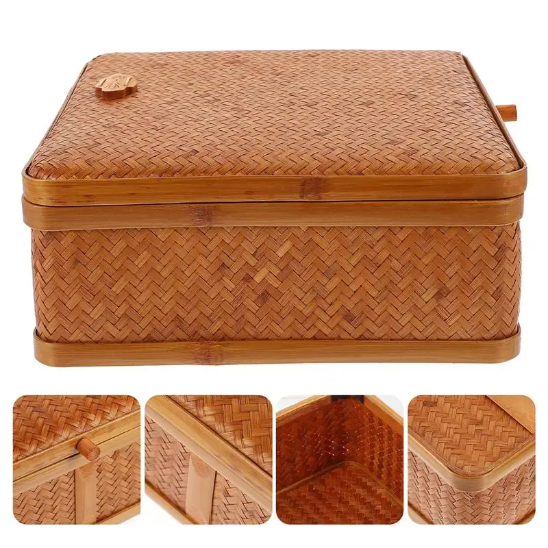 

1pc Durable Vintage Portable Moon Cake Basket Bamboo Woven Basket Moon Cake Holder