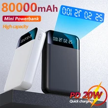 80000mah Mini Power Bank With LED Light Digital Display Outdoor Travel Portable Charger Power Bank for Xiaomi Samsung